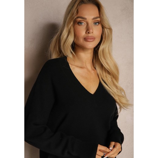 Czarny Klasyczny Sweter z Wiskozą i Kaszmirem Marirra Renee ONE SIZE renee.pl