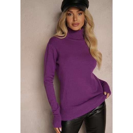 Ciemnofioletowy Golf Sweter o Dopasowanym Kroju z Kaszmirem Zairith ze sklepu renee.pl w kategorii Swetry damskie - zdjęcie 185953293
