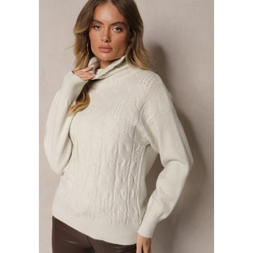 Beżowy   Casualowy Golf z Tłoczonym Wzorem Daivyn ze sklepu renee.pl w kategorii Swetry damskie - zdjęcie 185953303
