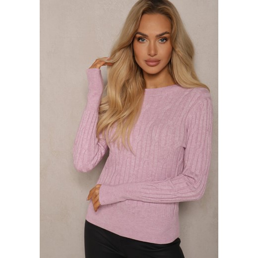 Jasnoróżowy Sweter z Wiskozą i Ozdobnym Splotem Saviana Renee ONE SIZE renee.pl okazja