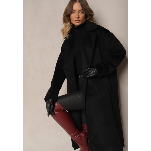 Czarny Klasyczny Płaszcz o Dwurzędowym Kroju z Kieszeniami Malwilina ze sklepu renee.pl w kategorii Płaszcze damskie - zdjęcie 185953590