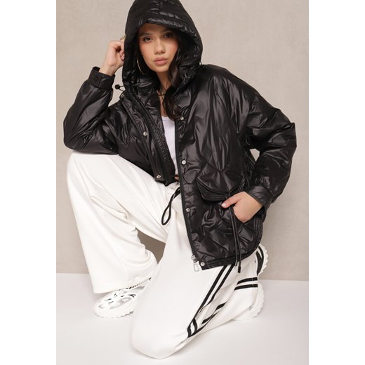 Czarna Pikowana Kurtka w Stylu Utility z Kapturem Hiredia ze sklepu renee.pl w kategorii Kurtki damskie - zdjęcie 185953723