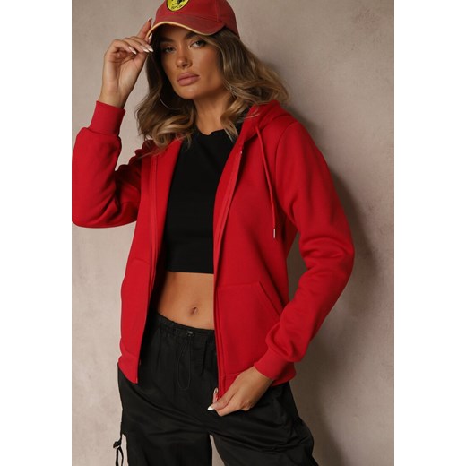Czerwona Bluza Rozpinana z Bawełną i Kapturem Ozdobiona Sznurkami Ivila ze sklepu renee.pl w kategorii Bluzy damskie - zdjęcie 185953974