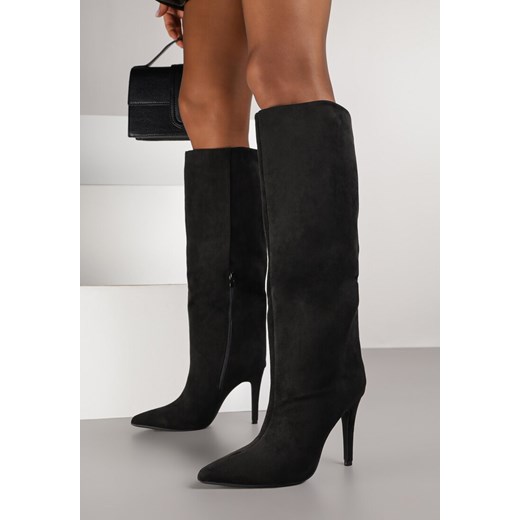 Czarne Kozaki Muszkieterki na Szpilce z Imitacji Zamszu Nallonia Renee 36 renee.pl