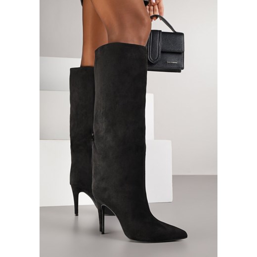 Czarne Kozaki Muszkieterki na Szpilce z Imitacji Zamszu Nallonia Renee 40 renee.pl