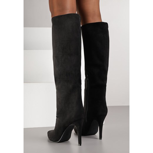 Czarne Kozaki Muszkieterki na Szpilce z Imitacji Zamszu Nallonia Renee 38 renee.pl