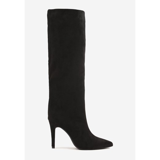 Czarne Kozaki Muszkieterki na Szpilce z Imitacji Zamszu Nallonia Renee 38 renee.pl