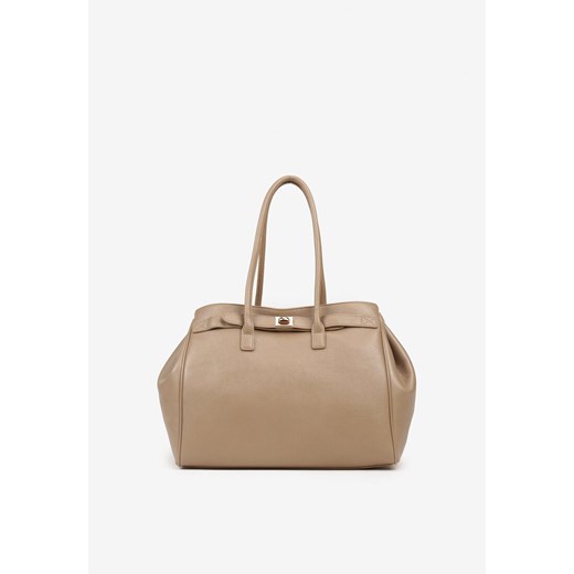 Beżowa Torebka Shopper z Dwoma Rączkami Ozdobiona Paskiem z Klamrą Remisse - id: KSD52051-475-TAUPE - marki Renee - 185954440 Beżowa Torebka Shopper z Dwoma Rączkami Ozdobiona Paskiem z Klamrą Remisse ze sklepu renee.pl w kategorii Torby Shopper bag - zdjęcie 185954440
