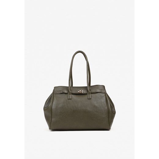 Ciemnozielona Torebka Shopper z Dwoma Rączkami Ozdobiona Paskiem z Klamrą Remisse ze sklepu renee.pl w kategorii Torby Shopper bag - zdjęcie 185954444