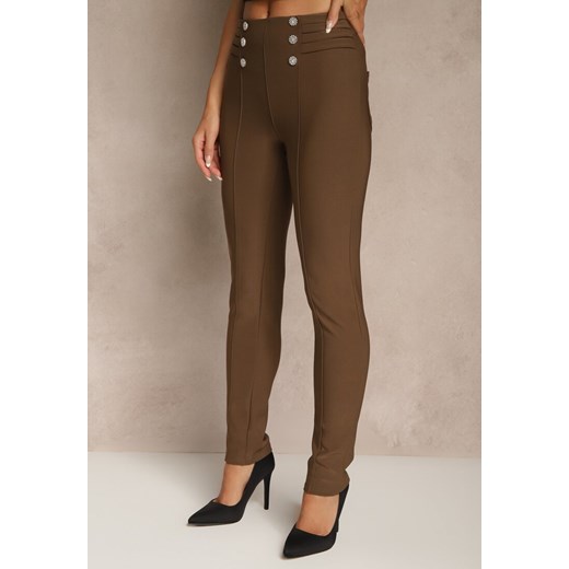 Brązowe Spodnie z Ozdobnymi Zakładkami i Guzikami Vamirie Renee XL renee.pl
