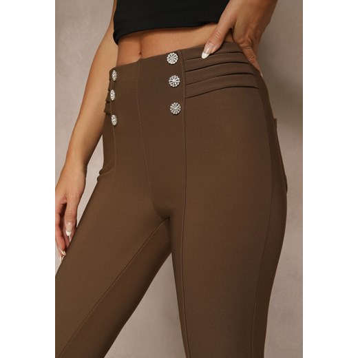 Brązowe Spodnie z Ozdobnymi Zakładkami i Guzikami Vamirie Renee XL renee.pl