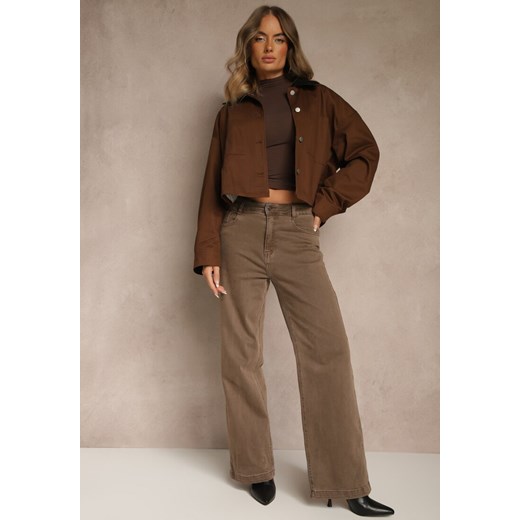 Brązowe Szerokie Jeansy High Waist z Bawełny Amendrie ze sklepu renee.pl w kategorii Jeansy damskie - zdjęcie 185954824