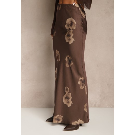 Brązowa Spódnica High Waist w Kwiaty Esania Renee S renee.pl