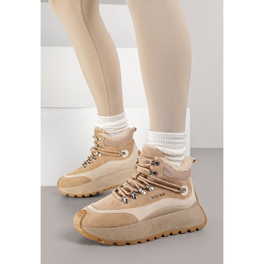 Ciemnobeżoiwe Sneakersy Śniegowce Vices na Platformie w Sportowym Stylu Nelsella ze sklepu renee.pl w kategorii Buty sportowe damskie - zdjęcie 185955184