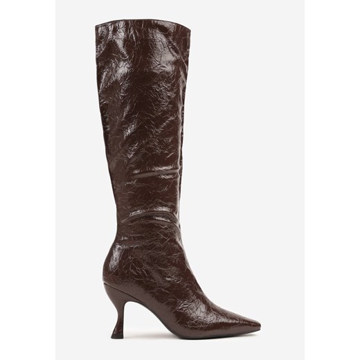 Brązowe Kozaki Vices na Szpilce w Stylu Slouchy z Efektem Cracked Todvire ze sklepu renee.pl w kategorii Kozaki damskie - zdjęcie 185955412
