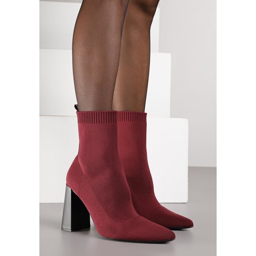 Bordowe Botki Vices na Geometrycznym Słupku ze Skarpetową Cholewką Falunelle Renee 38 renee.pl