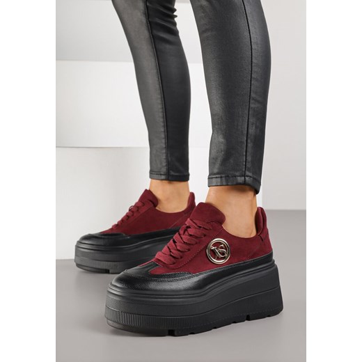 Bordowe Chunky Sneakersy Vices na Platformie z Okrągłym Detalem Sedvira ze sklepu renee.pl w kategorii Buty sportowe damskie - zdjęcie 185955493