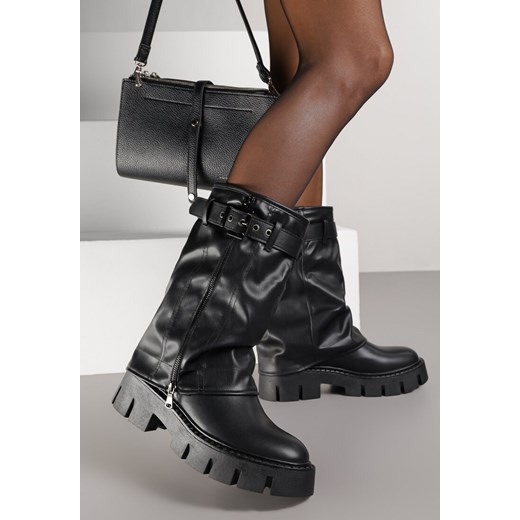 Czarne Botki Biker Boots z Cholewką Imitującą Nogawkę z Klamerką Veresta ze sklepu renee.pl w kategorii Botki - zdjęcie 185955661