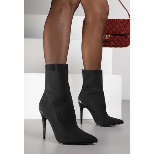 Czarne Botki Vices ze Skarpetkową Cholewką na Szpilce Brattalie Renee 37 renee.pl