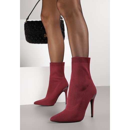 Bordowe Botki Vices ze Skarpetkową Cholewką na Szpilce Brattalie Renee 39 renee.pl