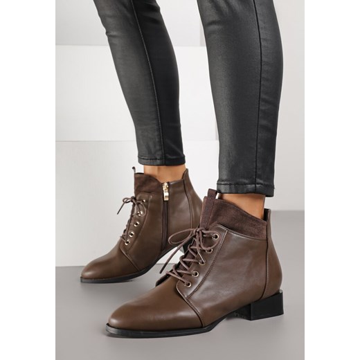Brązowe Botki Trzewiki Vices Ozdobione Przeszyciami Vamine Renee 36 renee.pl