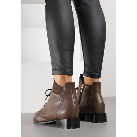 Brązowe Botki Trzewiki Vices Ozdobione Przeszyciami Vamine Renee 40 renee.pl