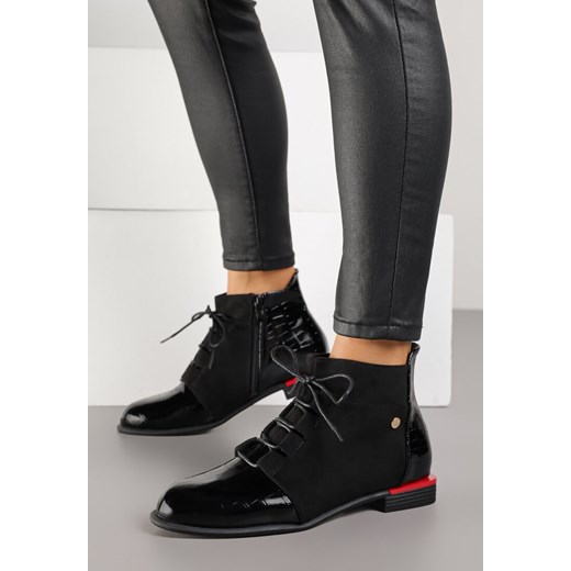 Czarne Botki Lakierowane Vices Ozdobione Tłoczeniem Uzvila Renee 38 renee.pl