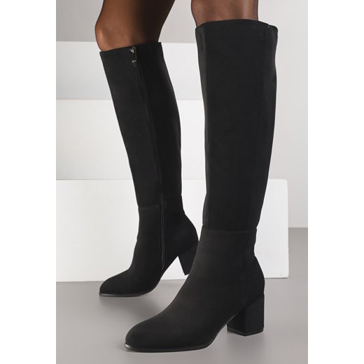 Czarne Kozaki Vices z Imitacji Zamszu na Niskim Obcasie Typu Słupek Ilovea ze sklepu renee.pl w kategorii Kozaki damskie - zdjęcie 185956110