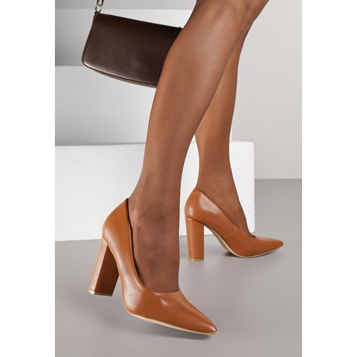 Brązowe Czółenka Vices na Słupku z Wkładką ze Skóry Naturalnej Pioana ze sklepu renee.pl w kategorii Czółenka - zdjęcie 185956523
