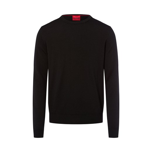 HUGO Męski sweter z dzianiny z wełny dziewiczej - San Cedric Mężczyźni wełna ze strzyży czarny jednolity ze sklepu vangraaf w kategorii Swetry męskie - zdjęcie 185956803