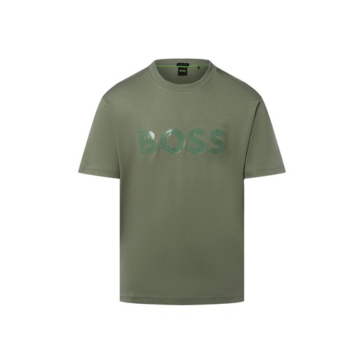BOSS Green Koszulka męska - Mirror Iconic Mężczyźni Bawełna trzcinowy jednolity ze sklepu vangraaf w kategorii T-shirty męskie - zdjęcie 185956873