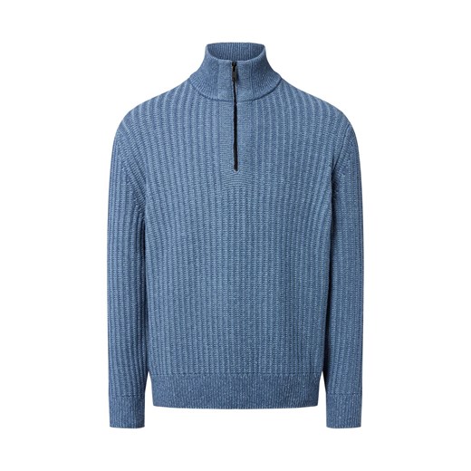 BOSS Orange Męskie spodnie wełniane - Kwinter Mężczyźni Wełna niebieski marmurkowy ze sklepu vangraaf w kategorii Swetry męskie - zdjęcie 185956883