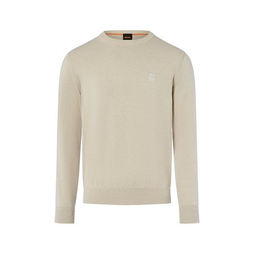 BOSS Orange Męski sweter z dzianiny z zawartością kaszmiru - Kanovano Mężczyźni Bawełna écru jednolity ze sklepu vangraaf w kategorii Swetry męskie - zdjęcie 185956884