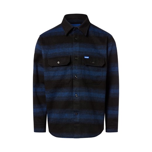 HUGO BLUE Męska koszula flanelowa z zawartością wełny - Ebolt Mężczyźni Comfort Fit indygo w kratkę ze sklepu vangraaf w kategorii Koszule męskie - zdjęcie 185956890