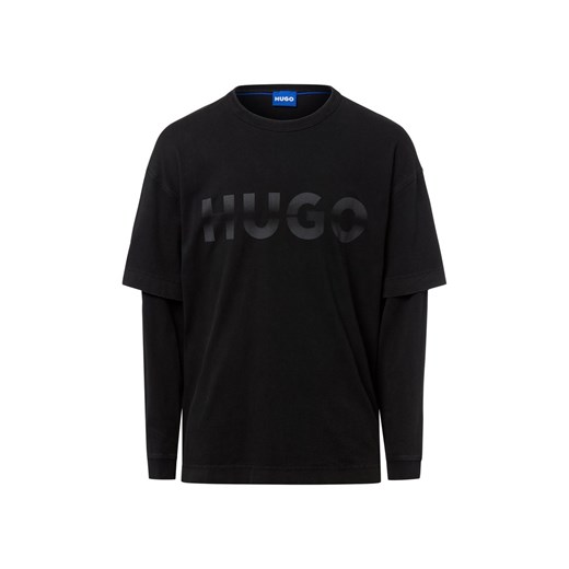 HUGO BLUE Męska koszula z długim rękawem - Nenzyon Mężczyźni Bawełna antracytowy jednolity ze sklepu vangraaf w kategorii T-shirty męskie - zdjęcie 185956891