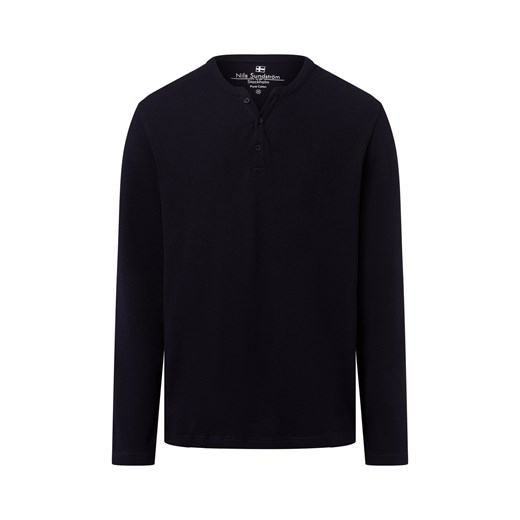 Nils Sundström Męska koszula z długim rękawem Mężczyźni Bawełna granatowy wypukły wzór tkaniny ze sklepu vangraaf w kategorii T-shirty męskie - zdjęcie 185956933