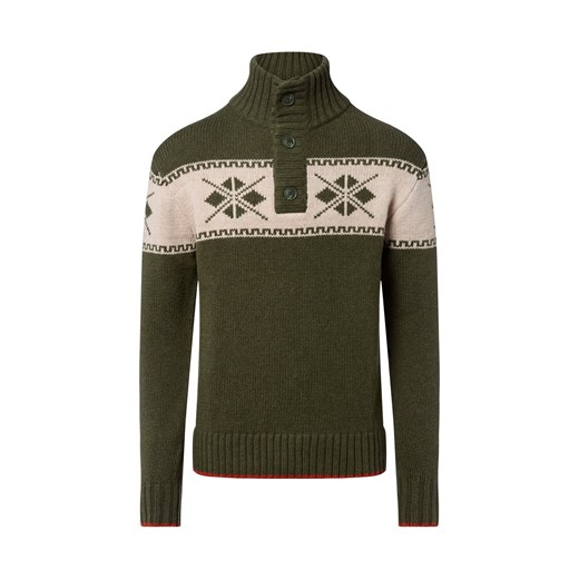 Nils Sundström Męski wełniany sweter Mężczyźni Wełna oliwkowy wzorzysty ze sklepu vangraaf w kategorii Swetry męskie - zdjęcie 185956980