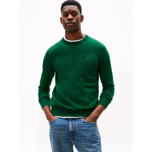Tommy Hilfiger Sweter z dodatkiem kaszmiru Mężczyźni Bawełna jodłowy jednolity ze sklepu vangraaf w kategorii Swetry męskie - zdjęcie 185957081
