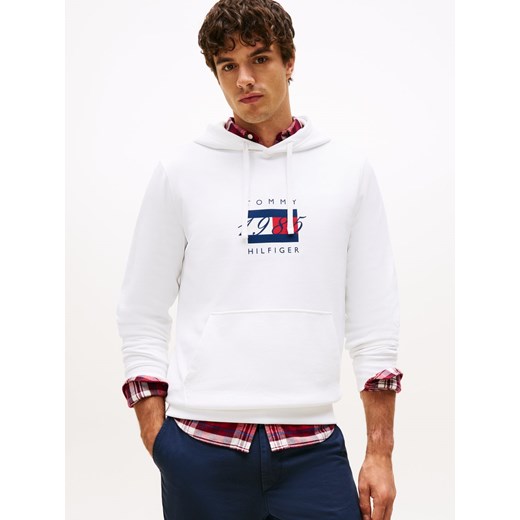 Tommy Hilfiger Męski sweter z kapturem Mężczyźni Materiał dresowy biały jednolity ze sklepu vangraaf w kategorii Bluzy męskie - zdjęcie 185957082