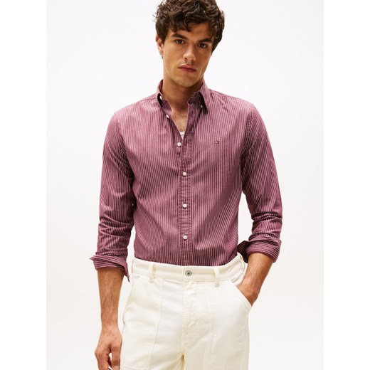 Tommy Hilfiger Męska koszula casual Mężczyźni Regular Fit Bawełna bordowy w paski ze sklepu vangraaf w kategorii Koszule męskie - zdjęcie 185957083
