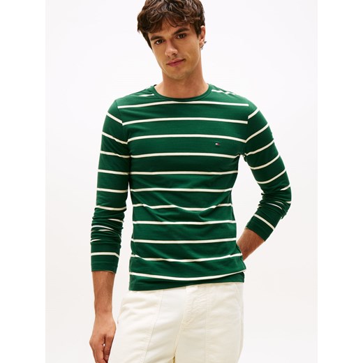 Tommy Hilfiger Męska koszula z długim rękawem Mężczyźni Bawełna jodłowy w paski ze sklepu vangraaf w kategorii T-shirty męskie - zdjęcie 185957084