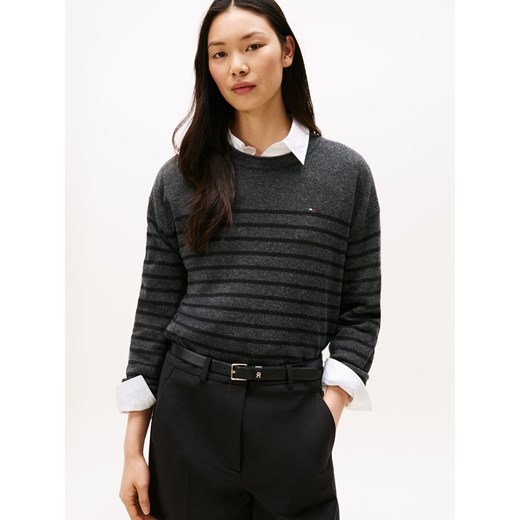 Tommy Hilfiger Wełniany sweter damski Kobiety drobna dzianina antracytowy w paski ze sklepu vangraaf w kategorii Swetry damskie - zdjęcie 185957121
