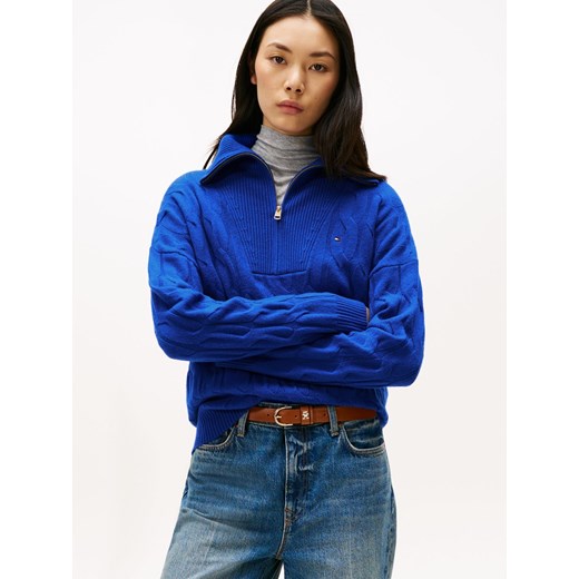 Tommy Hilfiger Wełniany sweter damski Kobiety Wełna błękit królewski jednolity ze sklepu vangraaf w kategorii Swetry damskie - zdjęcie 185957122