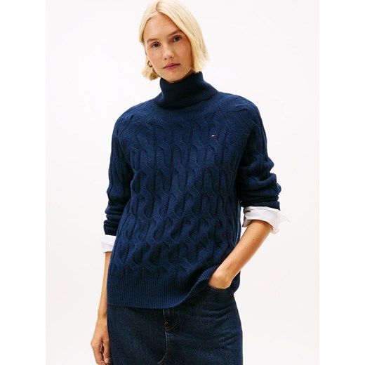 Tommy Hilfiger Wełniany sweter damski Kobiety Wełna granatowy jednolity ze sklepu vangraaf w kategorii Swetry damskie - zdjęcie 185957152