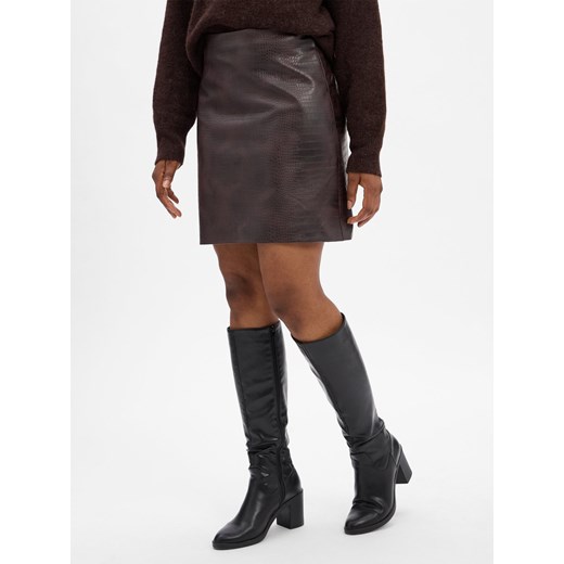 JOOP! Damska spódnica ze sztucznej skóry - Saron Kobiety Sztuczna skóra czekoladowy wypukły wzór tkaniny ze sklepu vangraaf w kategorii Spódnice - zdjęcie 185957212