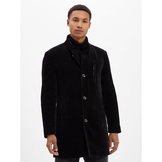Finshley & Harding Męski płaszcz sztruksowy - Denver Mężczyźni czarny jednolity ze sklepu vangraaf w kategorii Płaszcze męskie - zdjęcie 185957244