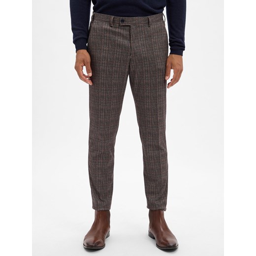 Finshley & Harding London Spodnie - Hoxdon Mężczyźni Slim Fit brązowy w kratkę ze sklepu vangraaf w kategorii Spodnie męskie - zdjęcie 185957283