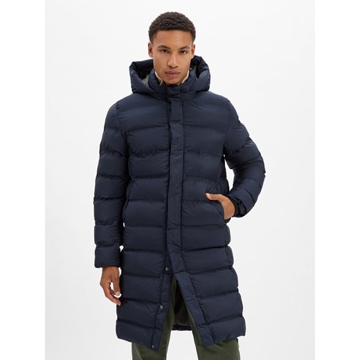 Finshley & Harding Męska kurtka pikowana - długa Fudo Mężczyźni granatowy jednolity ze sklepu vangraaf w kategorii Kurtki męskie - zdjęcie 185957301