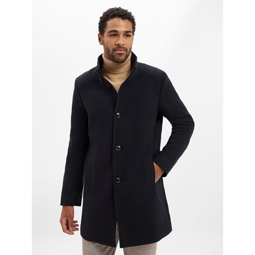 Finshley & Harding Płaszcz z zawartością wełny Mężczyźni granatowy jednolity ze sklepu vangraaf w kategorii Płaszcze męskie - zdjęcie 185957303