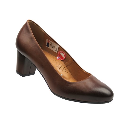 Skórzane czółenka na słupku brązowe Galant 4030 ze sklepu ulubioneobuwie w kategorii Czółenka - zdjęcie 185957600